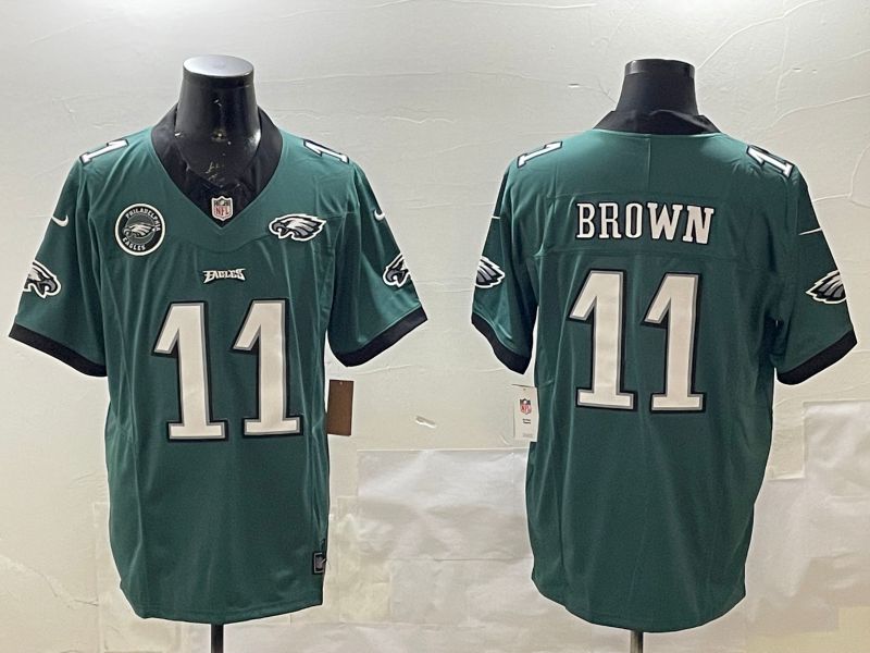 Men Philadelphia Eagles #11 Brown Green Three generations 2025 Nike Vapor Limited NFL Jersey style 1